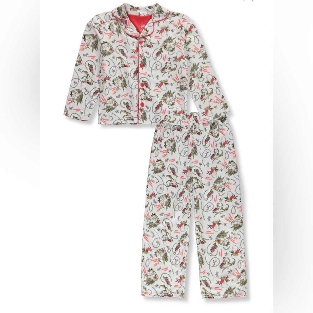 Dr. Seuss The Grinch White Holiday Print Kids Pajama Set